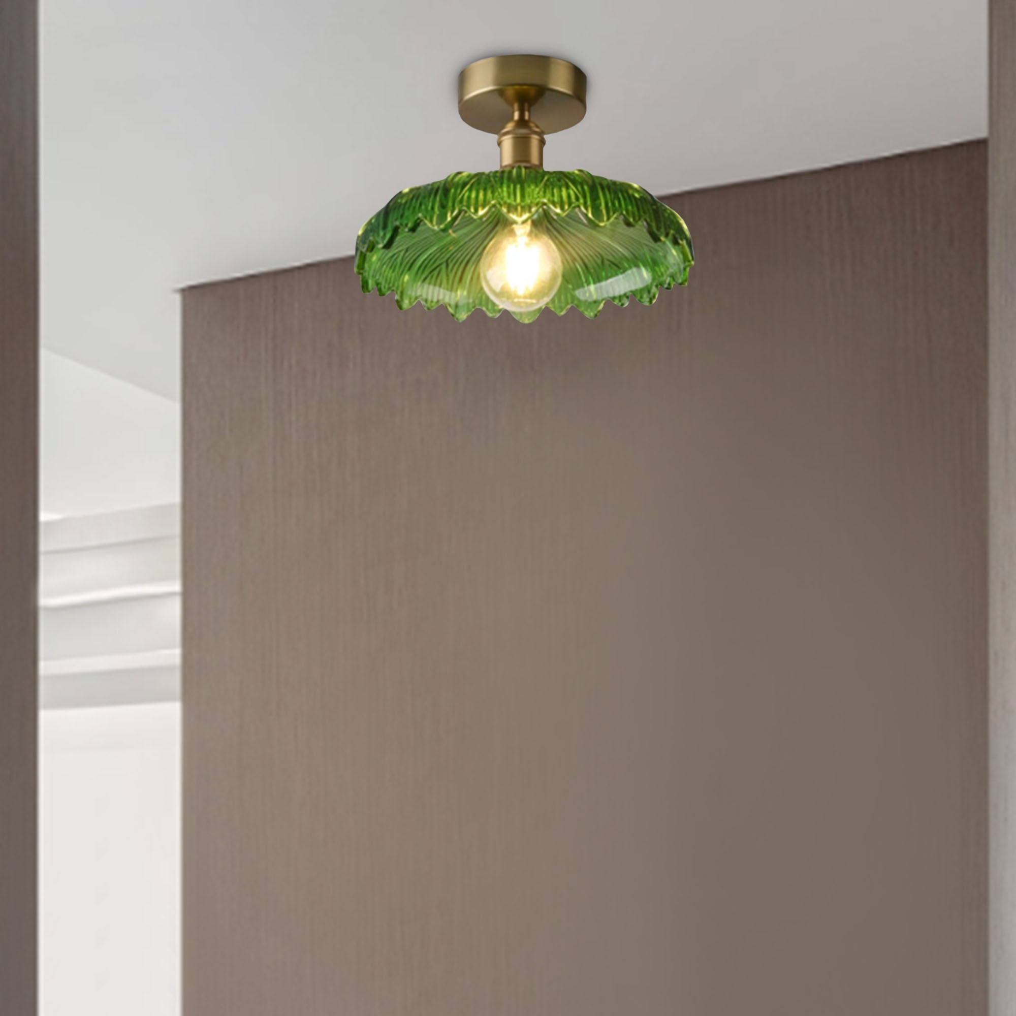 Rustic Green Glass Ceiling Lightshandcrafted Elegant Etsy