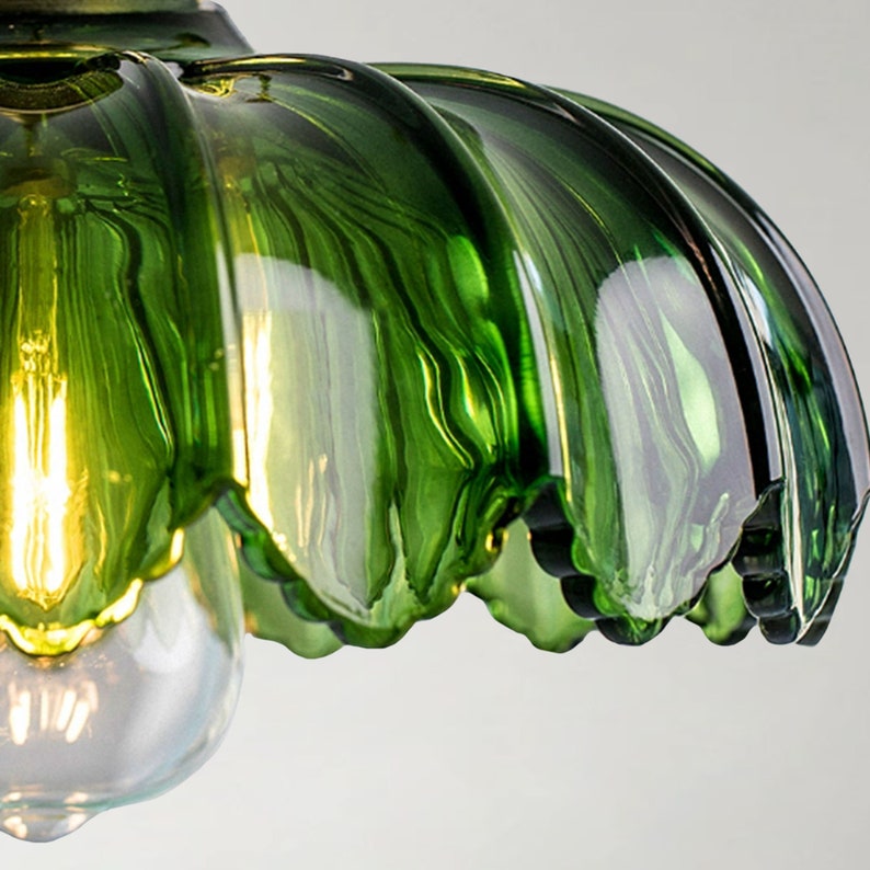 Rustic Green Glass Ceiling Lightshandcrafted Elegant Lampglass