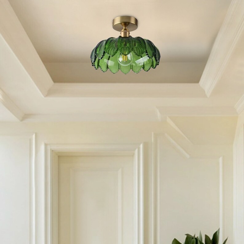 Rustic Green Glass Ceiling Lightshandcrafted Elegant Lampglass Lighting Fixturesdecor Light