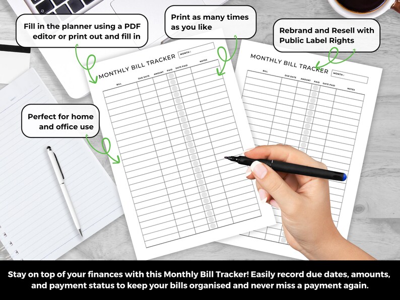 Monthly Bill Tracker Printable | Editable Canva PLR Template | Rebrand ...