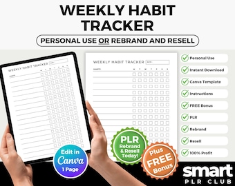Wöchentlicher Habit-Tracker | Self-Care-Tracker | Unternehmer-Werkzeuge PLR | Canva Vorlage | Persönliche Nutzung oder weiterverkaufen
