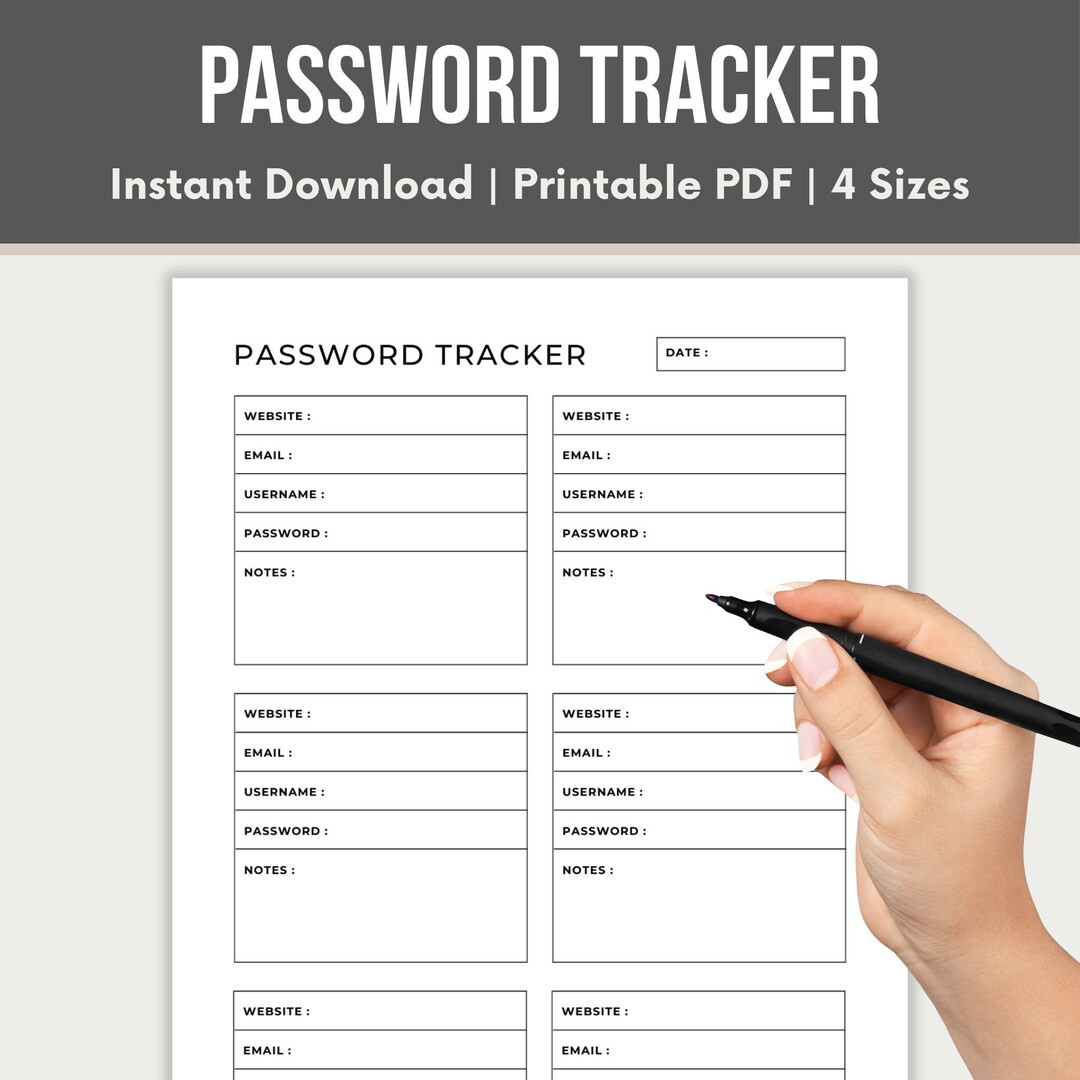 Password Tracker Printable, Website Password Keeper, Login Tracker ...
