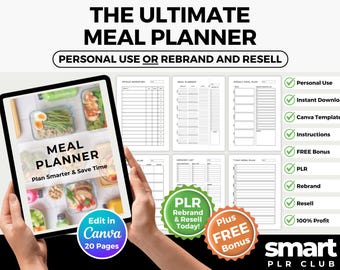 20-seitiger Menüplaner | Einkaufsliste und Rezept-Tracker | Canva Template mit PLR | Rebrand & Weiterverkauf | Sofort Download