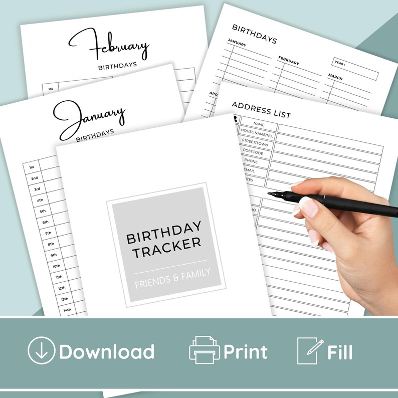 Printable Birthday Tracker Bundle, Printable Birthday Calendar ...