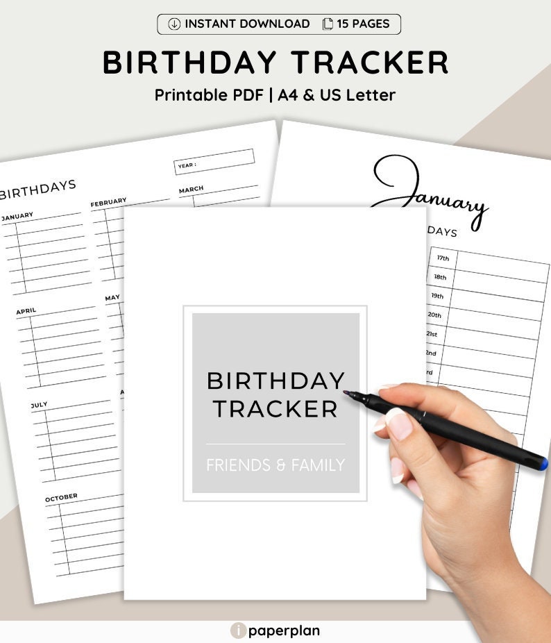 Printable Birthday Tracker Printable Birthday Calendar Birthday ...
