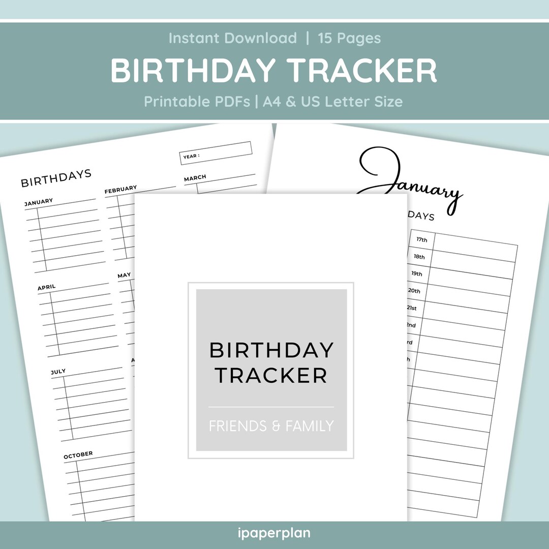 Printable Birthday Tracker Bundle, Printable Birthday Calendar ...