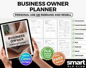 80-Page Business Owner Planner, Editable in Canva, Small Business Organizer, PLR Digital Planner, Rebrand & Resell