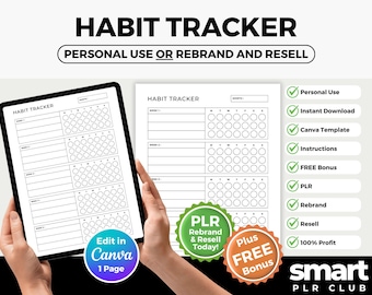 Druckbare Habit Tracker | Monatlicher Habit-Tracker PLR | Canva Vorlage | Persönliche Nutzung oder Weiterverkauf | Self-Care-Tracker