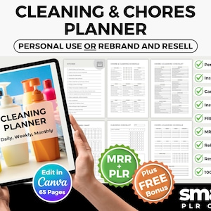 Cleaning and Chores Planner | 65 Page Printable Canva Template | Daily Weekly Monthly Cleaning Schedule | MRR and PLR | Rebrand & Resell