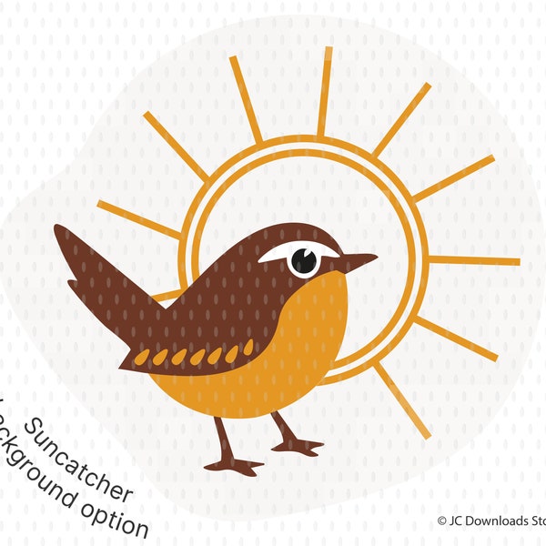 Wren Bird with Rising Sun SVG PDF PNG Digital Download Sun Catcher | Sticker | Cricut Silhouette Design | Cut File