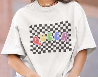 Bi Pride shirt Queer Pride vlag subtiele lesbische cadeaus voor hen Pride Ally shirt geruit shirt queer shirt trans rechten shirt trans retro