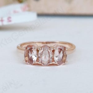 Natural Morganite Oval Ring, 14k Rose Gold Plating Ring, Anniversary Gift, Wedding Ring, Engagement Ring, Gift for her, June Birthstone Ring