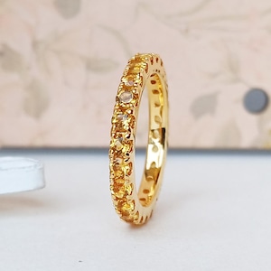 Natural Citrine Wedding Band Ring, Silver / 14 kt Gold Citrine Full Eternity Band Ring, Engagement Band, Birthstone Ring, Anniversary Ring