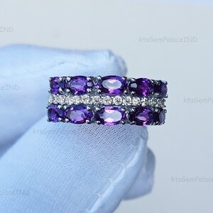 Natural Amethyst Ring, Sterling Silver Ring, Wedding Ring, Engagement Ring, Gift for her, February Birthstone Ring, Amethyst Band Ring