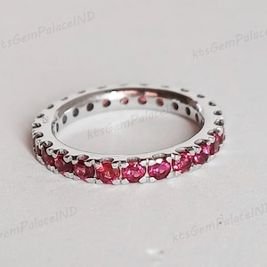 Rhodolite Wedding Band Ring, Full Eternity Band Ring, Engagement Ring, Birthstone Band Ring, Anniversary Ring, Sterling Silver Gift Ring