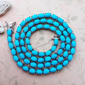 Natural Arizona Sleeping Beauty Turquoise Oval Tennis Necklace, Turquoise Gemstone, 925 Sterling Silver, Anniversary Gift, Christmas Gifts.
