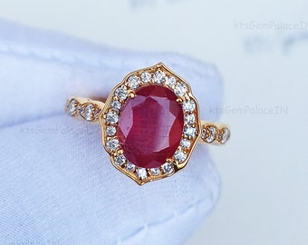 Natural Ruby Oval Ring: Engagement Ring, July Birthstone, Gift for Anniversary
