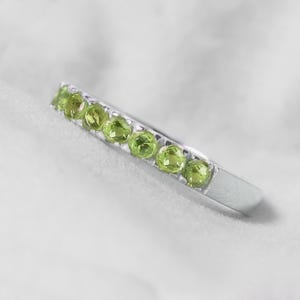 Peridot Wedding Band Ring,  Peridot Half Eternity Band, Engagement Band, Birthstone Band Ring, Anniversary Ring, Sterling Silver Ring