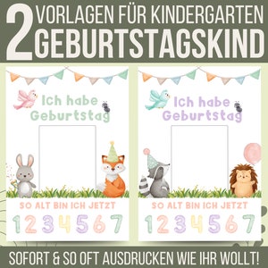 2 Vorlagen Geburtstagskind Kindergarten | Morgenkreis Geburtstag | Ausdrucke Kita | Vorlage Aushang Geburtstagskind | Portfolio Geburtstag