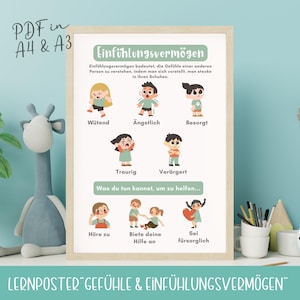 Póster de aprendizaje de empatía para plantilla de jardín de infantes para póster de aprendizaje Montessori para plantilla de guardería, póster de aprendizaje de sentimientos, plantilla Montessori