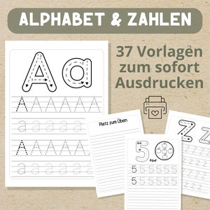 Aprende a escribir el alfabeto y los números | 37 páginas para imprimir Hojas de aprendizaje preescolar Plantillas de escuela primaria para niños Impresiones de aprendizaje para niños