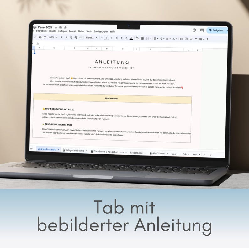 Monatlicher Budget Planer DEUTSCH | Finanz Tracker | Budgetplaner Vorlage | Haushaltsbuch digital | Umschlagmethode Vorlage | GOOGLE SHEETS

Mit dieser Budgettabelle hast du deine Finanzen immer im Blick.
Dank der Gegenüberstellung von Budget und tatsächlichen Ausgaben in den Monatsübersichten kannst du deine Finanzen ganz leicht organisieren. So fällt es dir einfacher, langfristig Vermögen aufzubauen.