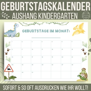 Birthday calendar kindergarten poster dinosaurs | Information board daycare PDF | Birthday template kindergarten | Templates for educators | Poster daycare