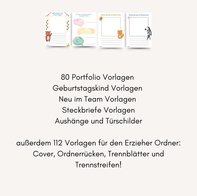 222 Kindergarten Portfolio Vorlagen Tiere | Krippe Portfolio Vorlagen | Kita Portfolio Vorlagen Erzieher | Vorschule Portfolio Kindergarten