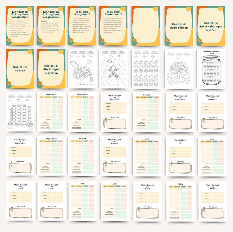 Finanz-Workbook für Kinder | Geld verstehen lernen | Budgetplaner Grundschule | Spar-Challenges Kinder | Einnahmen & Ausgaben Tracker | PDF