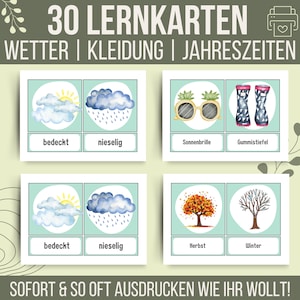 30 Lernkarten Wetter, Kleidung & Jahreszeiten | Morgenkreis Kindergarten Vorlagen | Wetter Lernkarten Kita | Morgenkreis Vorlagen | PDF