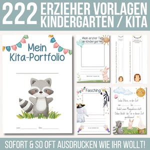 222 Erzieher Ordner Vorlagen Tiere | Krippe Portfolio Vorlagen | Kita Portfolio Vorlagen Erzieher | Vorschule Portfolio Kindergarten | PDF