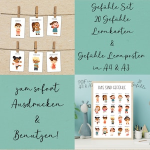 Set di poster per l'apprendimento dei sentimenti e schede flash sui sentimenti per modelli di scuola materna Carte didattiche Montessori Poster per l'apprendimento Montessori Carte sui sentimenti per la scuola materna