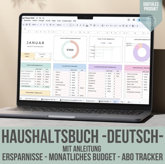 Monatlicher Budget Planer DEUTSCH | Finanz Tracker | Budgetplaner Vorlage | Haushaltsbuch digital | Umschlagmethode Vorlage | GOOGLE SHEETS