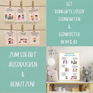 Lernposter & Lernkarten "Konflikte lösen"  Kindergarten Vorlage Gefühle Lernkarten Kita Gefühle Lernposter Montessori Kindergarten Vorlage