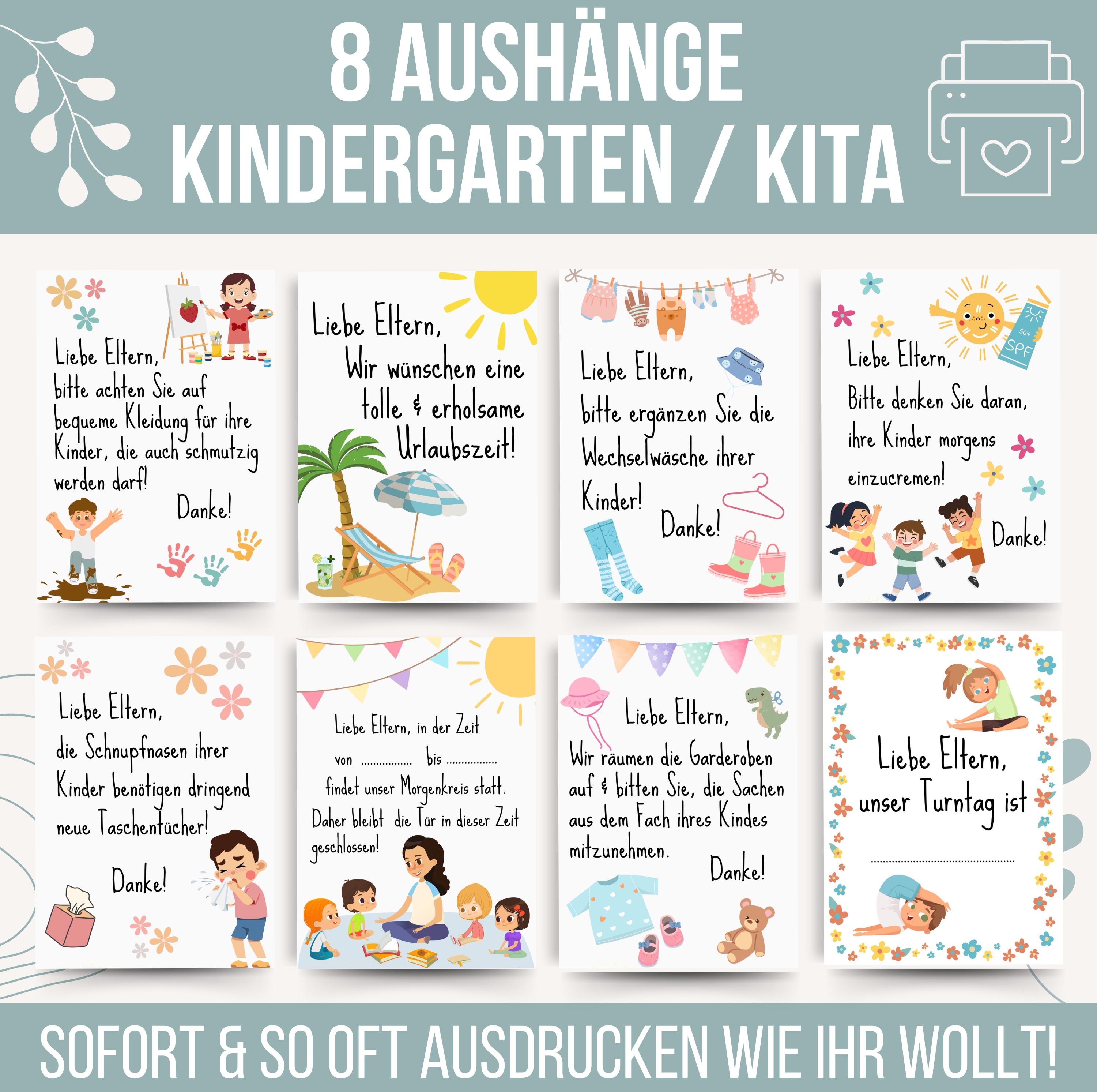  8 Aushänge Kindergarten Vorlagen Infotafel Kita PDF Kita Aushang Krippe Illustration 