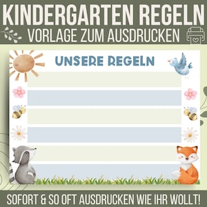 Regeln Kindergarten Vorlage Tiere | Infotafel Kita PDF | Kita Regeln zum Ausdrucken | Vorlagen für Erzieher | Aushang Kita Vorlagen Regeln
