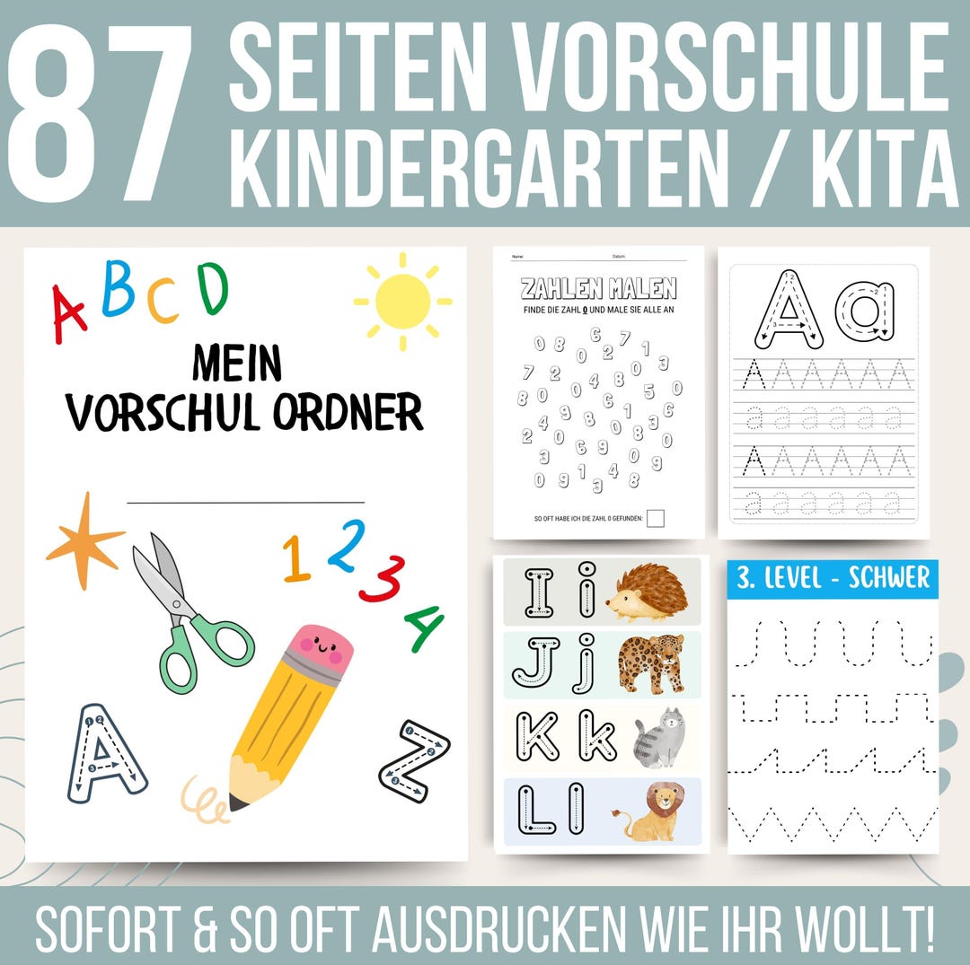 87 Vorschule Kindergarten Ordner | schreiben lernen | Lernblätter