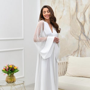 Long bridal robes, Bride pearl robe, Wedding Robe with pearls, Feathers, Luxury Bridal Robe, Boudoir Robe
