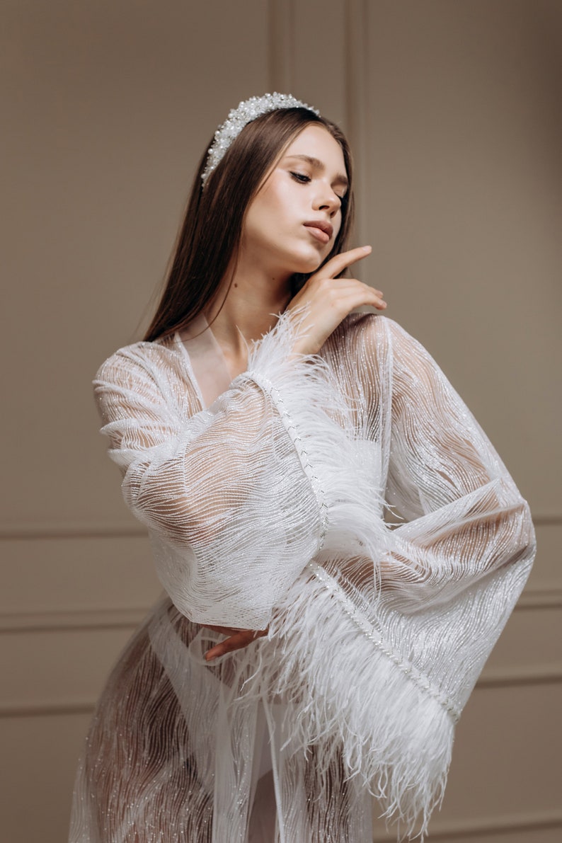 Bridal Boudoir Robe Glitter Sheer Robe Bride Robe for Wedding Day ...