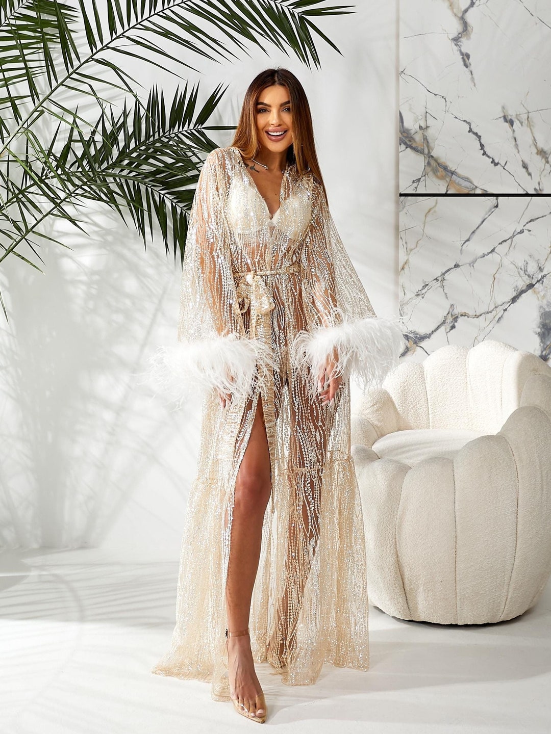 Long Wedding Robe Burlesque Transparent Shiny Robe for the Bride's ...