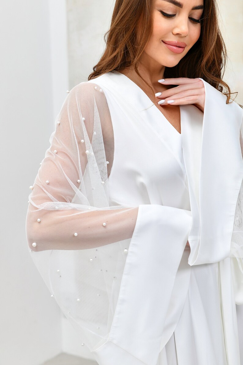 White Bride Robe White Bride Robe, Maxi Bridal Robe With Pearls, Luxury Wedding Robe ...