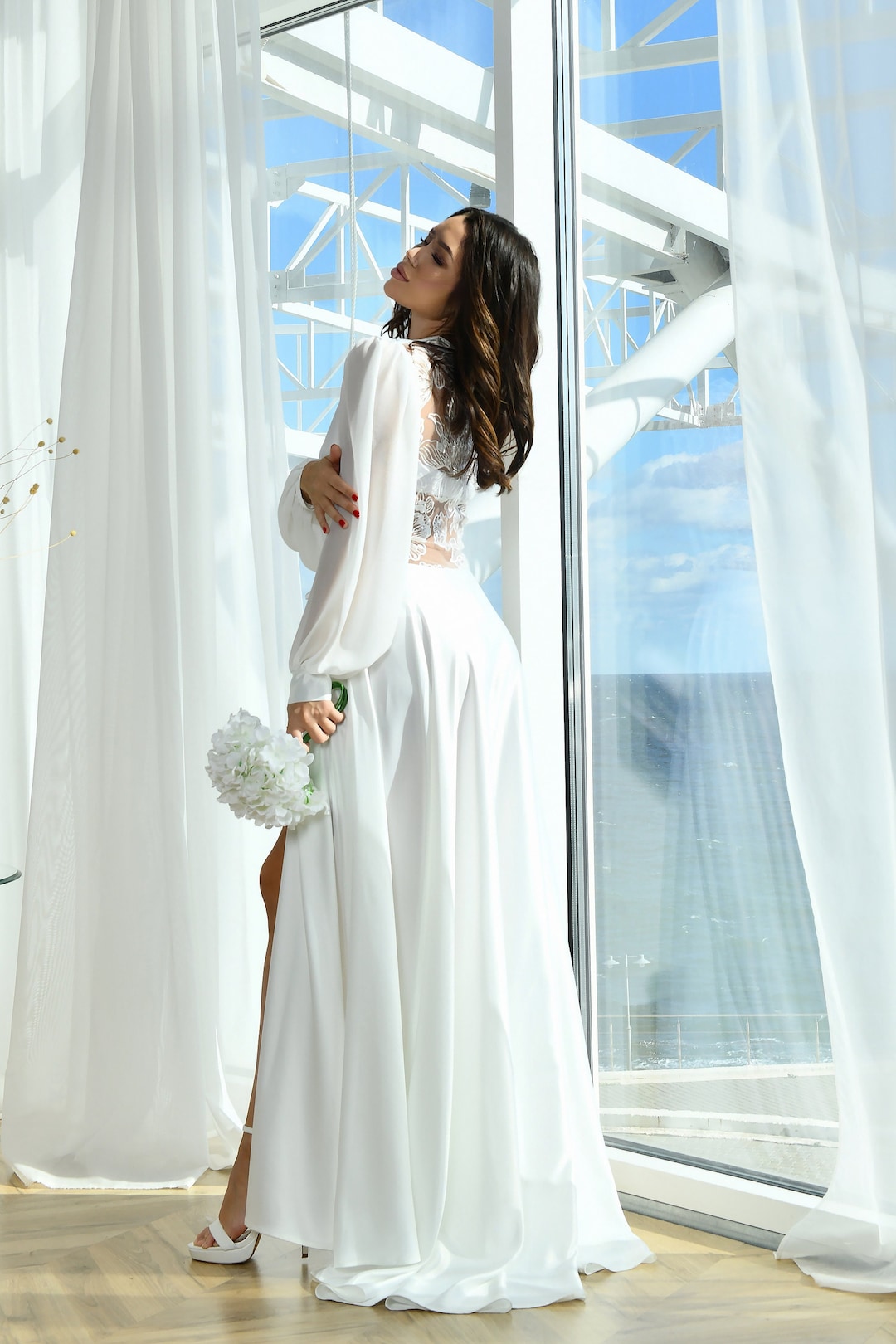 Bridal Long Robes - Selena Long Lace with Slip Dress
