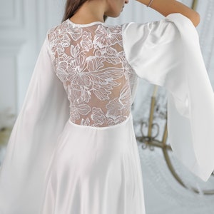 Long White Bridal Robe, Silk Wedding Kimono with Train image 8