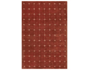 Red Wool Area Rug: Hand Tufted Woolen Rugs, Hand-Tufted Modern Rug 9x12 Ft