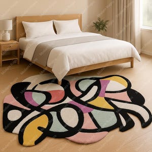 Modern Irregular Abstract Area Rug – Colorful Hand-Tufted Wool Carpet for Bedroom or Living Room – Soft Contemporary Art Rug, 5x8, 6x9, 9x12
