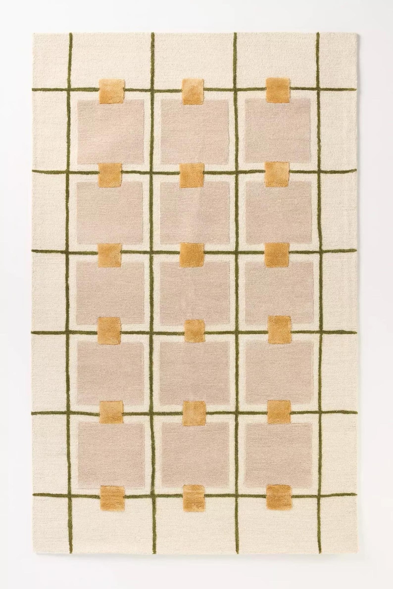 Anthropologie Greer Taupe handgjord tuftad ullmatta för sovrum, vardagsrum, kontor, kök, barnrum, entré, modern matta, bild 1