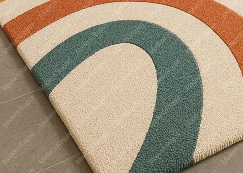 Arc Rug Retro Colorful Arc Rug | Tufted Modern Area Carpet in Mustard, Orange ...