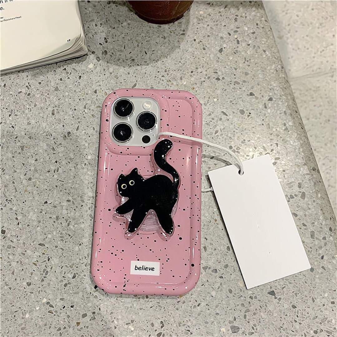 Sweet Pink Black Cat Iphone Case Apple Iphone Accessories 14 Etsy