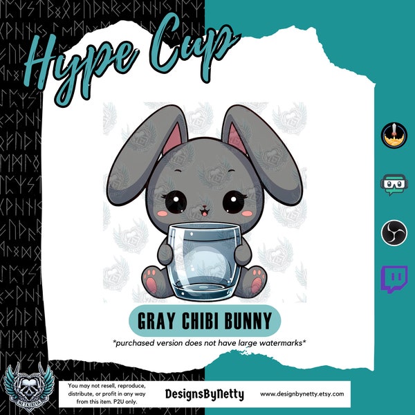 Cute Grey Bunny Hype Cup | Twitch Bit Cup | Stream Decorations | Bunny Bit Cup