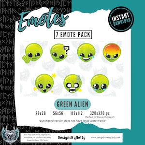 Green Alien Emotes (7) | Twitch Emotes | Stream Emotes | Discord Emotes | Discord Stickers | Emote Pack